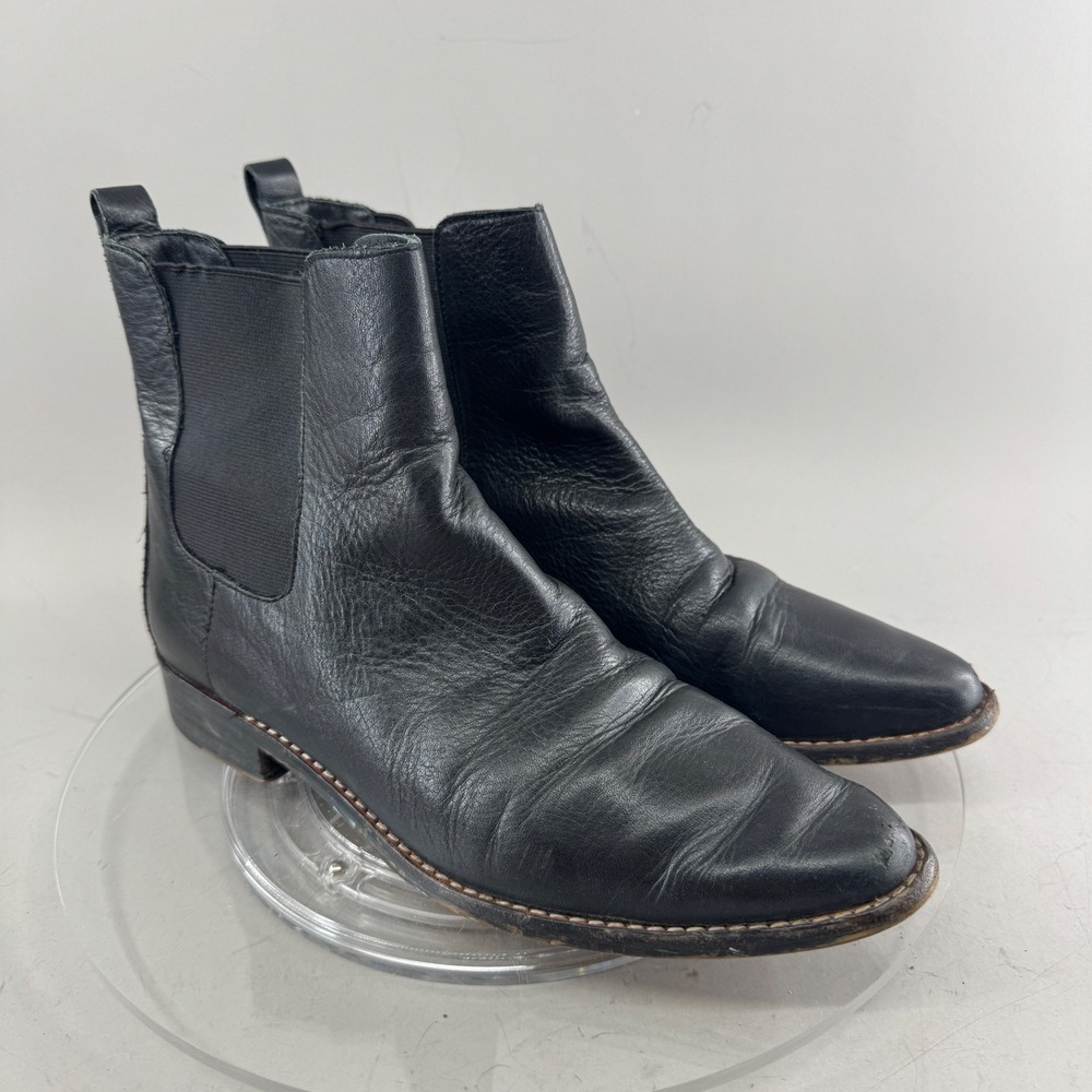 J.Crew Women Leather Chelsea Ankle Boots Pointed Toe Black AB124 Size 8.5